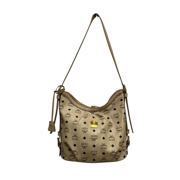 MCM Handbags - MCM Beige Visetos Coated Canvas Leather Hobo Basg